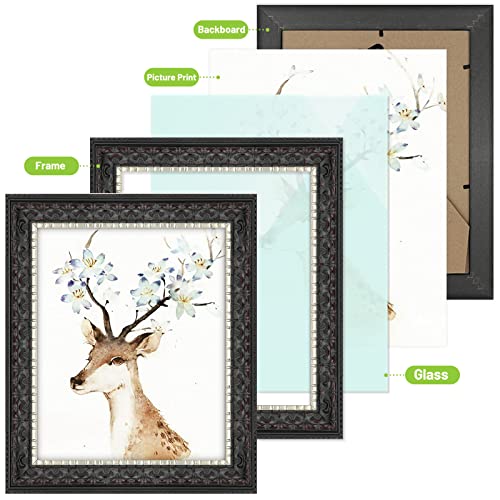 Image of Golden State Art, 8X10 Ornate Finish Photo Frame, Black with Silver & Burgundy Color, Real Glass