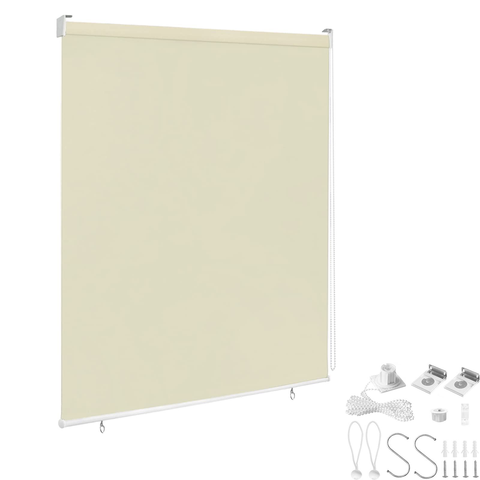 YRHome Tenda a rullo per esterni, per balcone, verticale, 180 x 140 cm, protezione solare al 100%, opaca, resistente ai raggi UV, oscurante e colore beige
