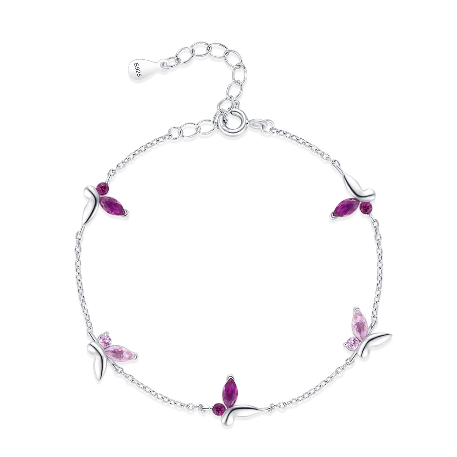 Pulseras de mariposa para mujer de plata de ley 925 con circonita cúbica, pulsera ajustable de mariposa de plata para mujer, adecuada para aniversario