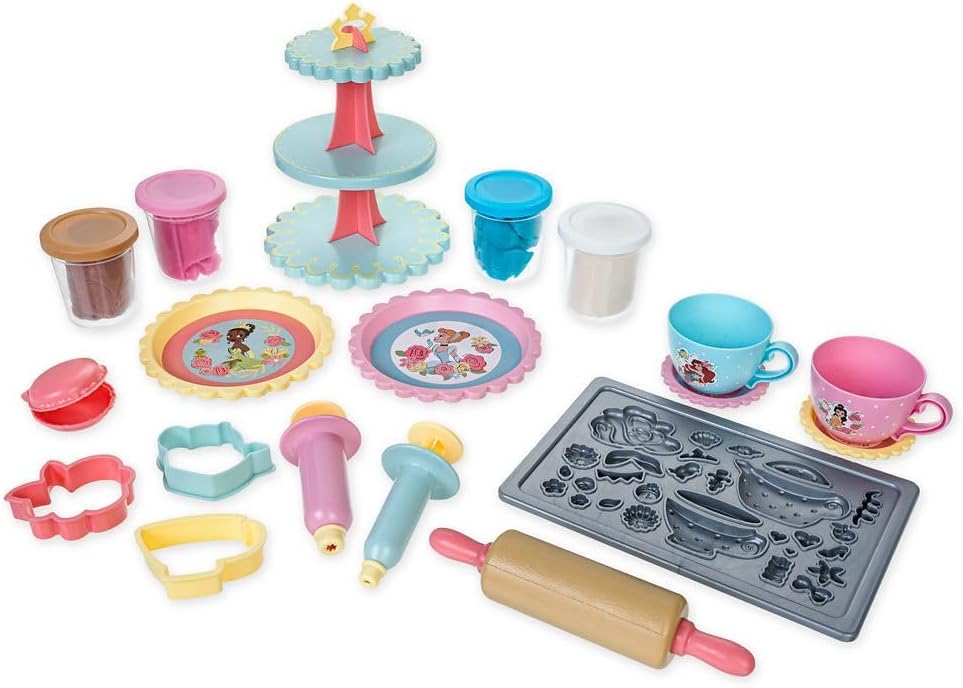 Disney Store Official - Kids Toys - Disney Princess Tea Party Set for Girls - 19-Piece Playset with Toy Dough, Cookie Cutters, Plates, Cups & More - Fun Pretend Play Toys - Little Girl Gifts