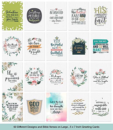 Dessie Bible Verse Cards - 60 Unique Scripture Cards With 60 Different Designs and Inspirational Bible Verses. Christian Greeting Cards Assortment. Large Blank Note Cards, Envelopes and Gold Seals.