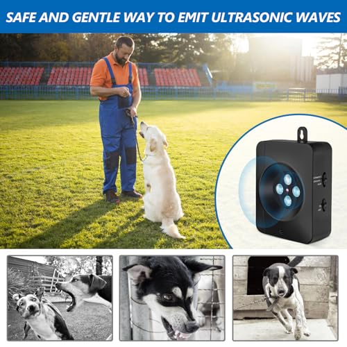 Anti Bell Gerät Hunde, 4 Sendern Wiederaufladbares Antibell für Hunde, Antibell für Kleine Mittel Große Hunde, 33Fuß Automatisch Antibell Ultraschall Gerät Sicher Hundebellen Stoppen Innen Draußen