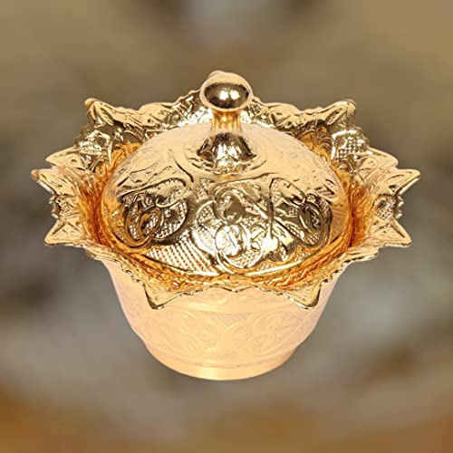 Alisveristime Coated Handmade Brass Sugar Chocolate Candy Bowl Serving Dish With Lid Sugar Container, Sugar Dish With Lid, Salt Bowl, Sugar Holder For Coffee Bar (Gultas Small Bowl) (Gold) #TOP7