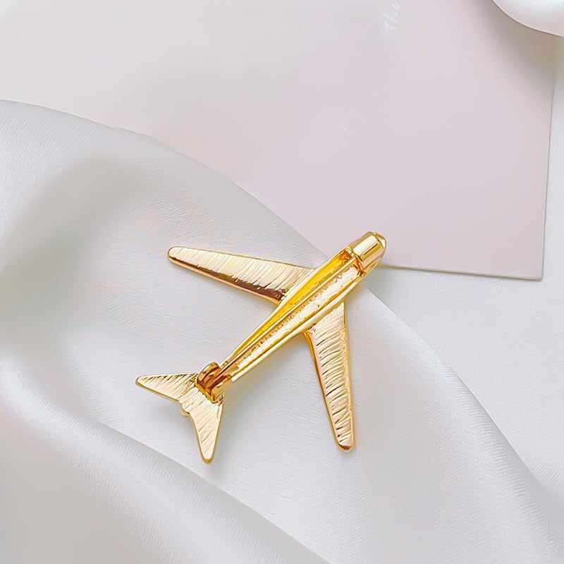 Image of Gold Plated Airplane Brooch Pin for Women Men Vintage Pilot Lapel Pin Suit Jackets Blazers Coats Unique Travel Themed Gifts for Aviators Graduation Birthday
