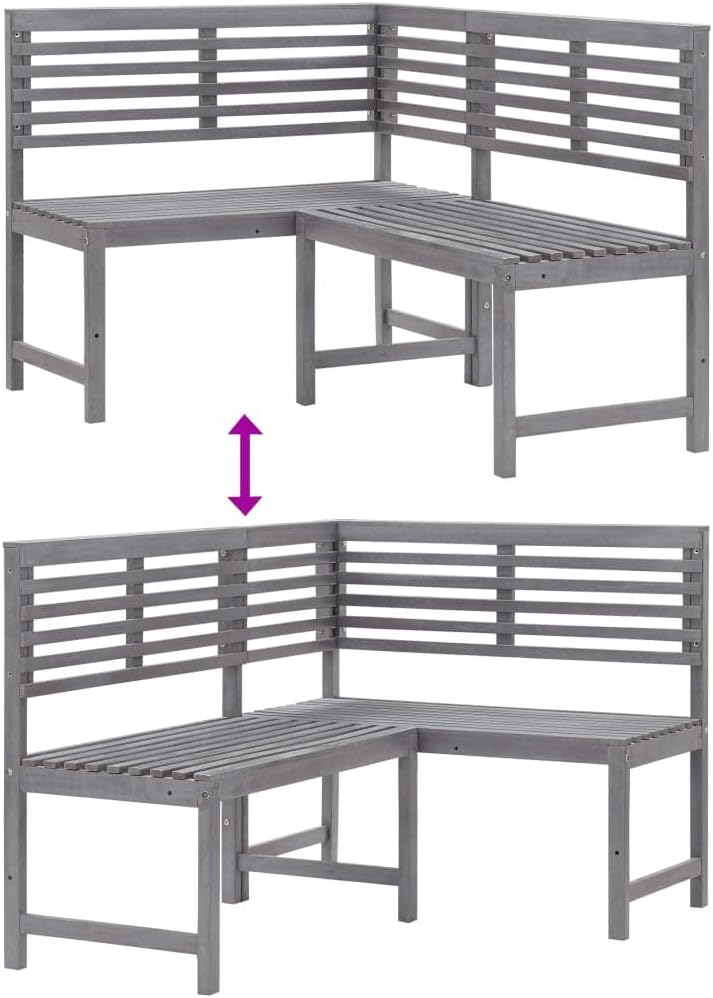 Patio Corner Bench Gray 55.1" Solid Acacia Wood