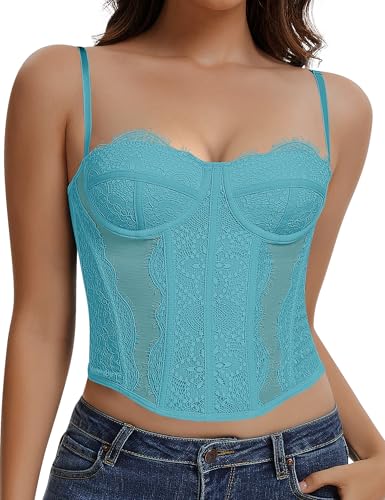 Image of Lace Corset Tops for Women Sexy Going Out Bustier Top Sleeveless Adjustable Straps Crop Tops with Back Hooks
