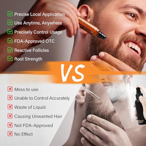 5% Minoxidil Beard Growth Serum for Men, 5% Minoxidil Hair Regrowth Roller Bottle Design, Extra Strength Beard Growth Oil for Stronger Thicker Fuller Beard Faster - Image 4