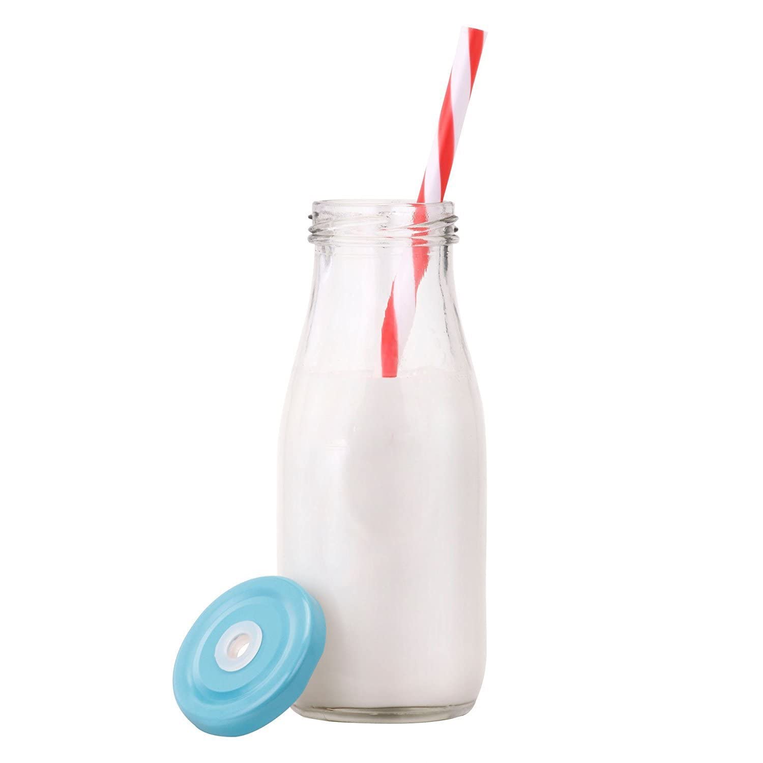 6 Bouteilles En Verre 250ml Avec Couvercles - Réutilisables Pour Lait, Jus | Inclut Pailles Et Étiquettes