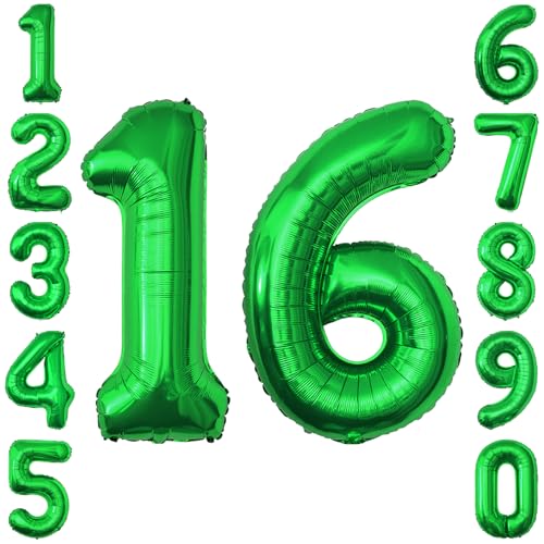 Green Number 16 Balloon 40 Inch, Vibrant Foil Duo for Sweet 16 Celebrations