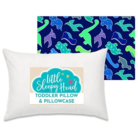 Toddler Pillow with Toddler Pillowcase (Dinosaurs Blue) - Soft Hypoallergenic - Best Pillow for Kids! Better Neck Support and Sleeping! Better Naps in Bed, a Crib, or at School! Makes Travel Comfier! Cover