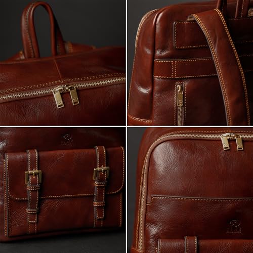 Image of Time Resistance Leather Backpack for Men and Women - Laptop Bag up to 15 inch - Brown Business Rucksack