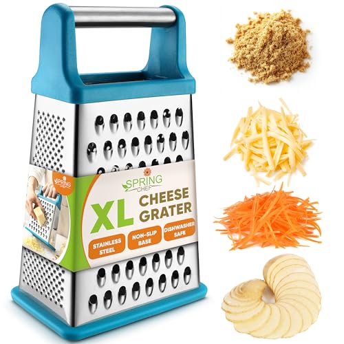 Image of Spring Chef Stainless Steel XL Cheese Grater for Kitchen, Teal