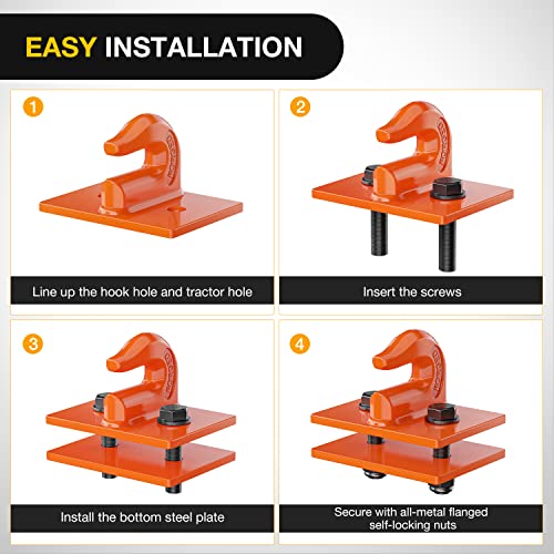 Image of Nilight 2PCS Tractor Bucket Grab Hook 3 /8'' Heavy Duty Drop Forged Steel Bolt On Zinc-Coated Cast Tow Max 15000 LBS Orange (Pack of 6)