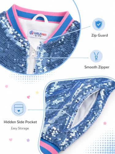 Image of WELAKEN Unicorn Sequin Jacket for Girls Kids Toddler Sparkle Zipper Bomber Jacket with Pockets