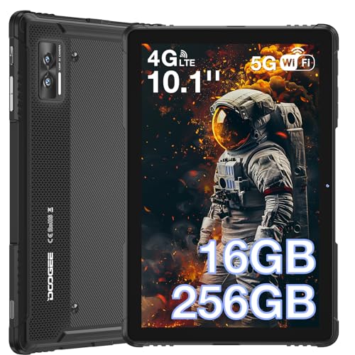 DOOGEE R08 Rugged Tablet 10.1’’ IPS Display, 16GB+256GB/2TB TF, 7680mAh Battery, 4G Android 13 Tablet, Dual SIM Card, MT8788 Octa-Core Processor, GPS, OTG, F, 3.5mm Headphone Jack - Black