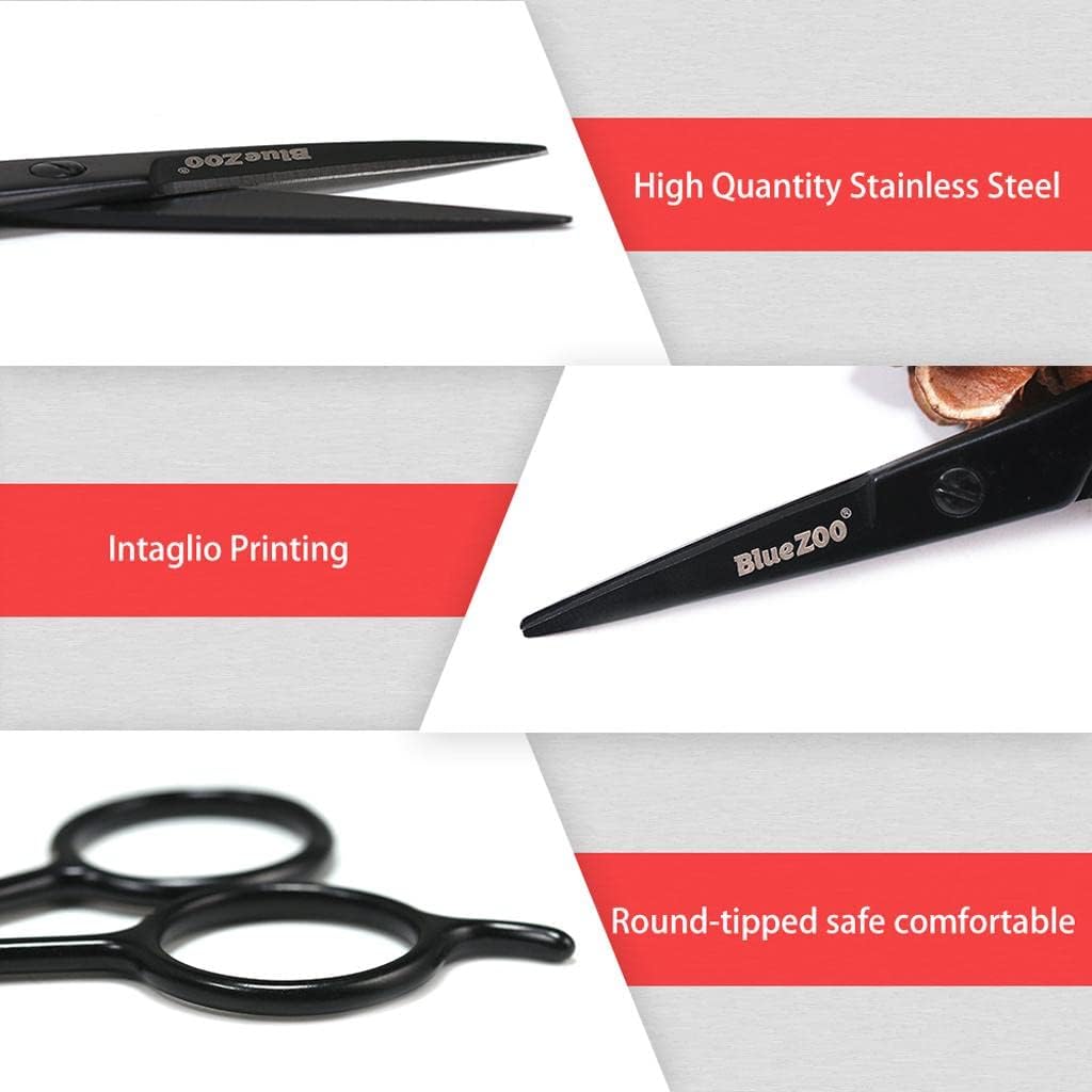 Stainless Steel Men Beard Scissors Mustache Grooming Set with Fine Tooth Comb & PU Leather Bag, for Home or Travel, & Easy to Clean, Perfect Beard Styling - Black