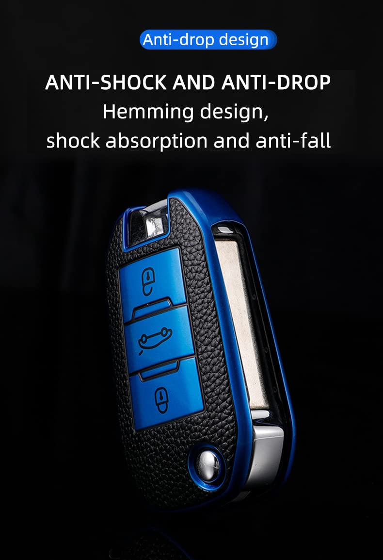 KUNIO Flip Key Fob Cover for Peugeot 5008, 208, 308 & More - TPU Key Cover Case, 3 Buttons, Blue, 3 Tasten - Image 4