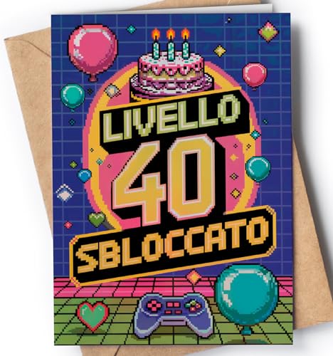 Biglietto Auguri 40 Anni Uomo - 40 Anni Compleanno Donna - Regalo Donna, Uomo - Biglietti Auguiri Divertente Figlia, Figlio, Nipote, Per Lui, Lei - Regali 40 Ragazza, Ragazzo - Livello 40 - EU 70