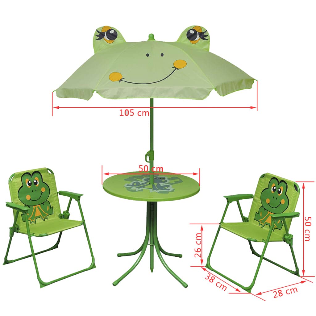 Salon de jardin pour enfants, avec parasol, une variété de motifs de dessins animés, coins arrondis, 38 x 28 x 50 cm (l x p x h), chaise pliante, table, chaises de jardin pour enfants