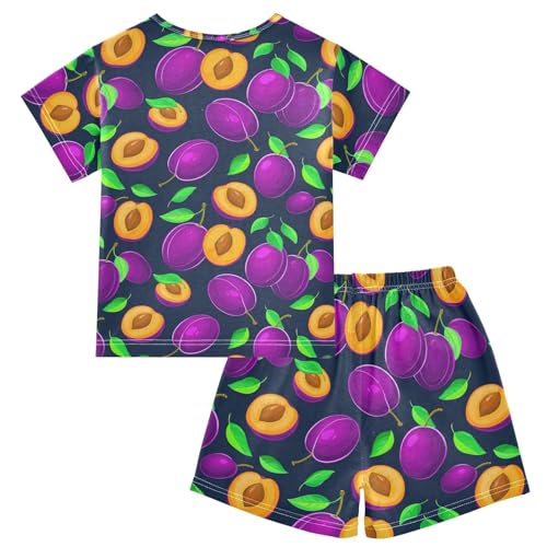 Cartoon Leaves Pajama Set Short Sleeve Summer Pajamas Sleepwear Nightwear Set Cotton 5Y2