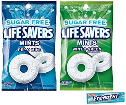 Life Savers Sugar Free Hard Candy Mints Variety Pack. Life Savers Wint-O-Green and Pep-O-Mint Sugar Free Hard Candy Plus Freedent Sample. Convenient One-Stop Shopping And Easy to Buy With 1 Click.