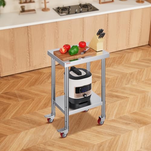 Mophorn 24 x 18 x 34 Inch Stainless Steel Work Table 3 Stage Adjustable Shelf with 4 Wheels Heavy Duty Commercial Food Prep Worktable with Brake 220 lb Capacity by VEVOR - Image 8