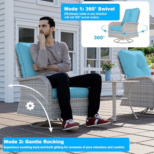 Image of 18-Piece Patio Furniture Set, Outdoor Patio Furniture with 55,000 BTU Fire Pit Table, Swivel Chairs Set, Thick Cushions, Modular Patio Sofa, Dual-Strand Wicker Rattan, Rust-Resistant Frame,Lake Blue