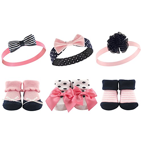 Hudson Baby Unisex Baby Headband and Socks Gift set, Pink Navy, One Size