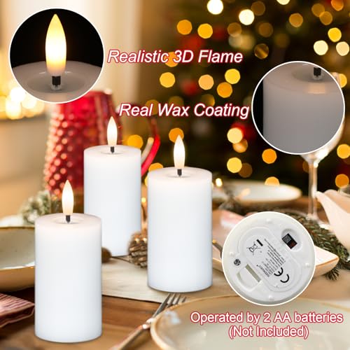 Image of Votive Candles Battery Operated, 6 PCS Real Wax White LED Votive Flemeless Candles with Remote Timer and Flickering 3D Flame, Pillar Candle for Home Wedding Party Decor(1.9 inch x 4.5 inch)