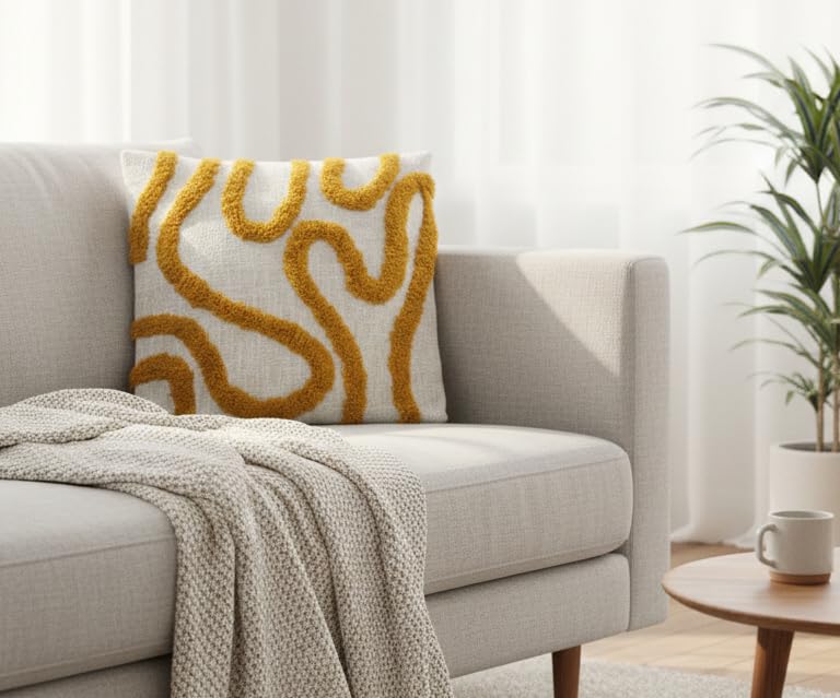 Image of Furnistitchs Premium Decorative Throw Cushion Pillow Cover Boho Home Decor - Living Room Bedroom Couch Sofa Cushion Covers 16 inch x 16 inch (1, Mustard Zigzag)