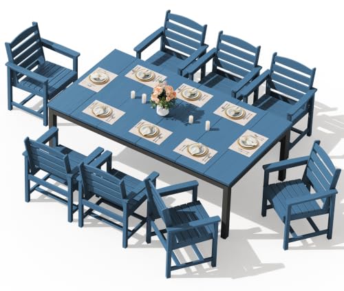 Image of SERWALL Outdoor Dining Set, 9 Piece HDPE Patio Dining Set, Blue
