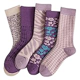IIG 3-6 Pairs Womens Cute Animal Patterned Funny Novelty Cotton Crew Socks (Purple - 5 pairs)