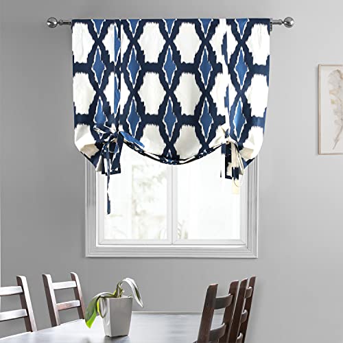 Image of HPD Half Price Drapes Room Darkening Tie Up Curtains 46 X 63 Inch Sorong Printed Cotton Window Roll Up Balloon Curtain for Living Room, Kitchen PRTW-TUD22D-63 (1 Panel), Sorong Royal
