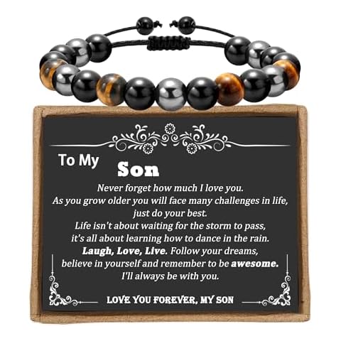 To My Son Bracelet from Mom as Valentines Day Gifts for Son, Handmade Teen Boy Valentines for Teenagers Boys Adjustable Protection Bracelet as Birthday Gifts for Teen Boys from Sereney Cover