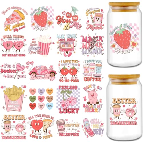20 Sheets Valentines UV DTF Cup Wraps for 16 oz - Retro Valentine UV DTF Cup Wraps, Valentines Day UV DTF Wraps for Lover Gift Ideas - Waterproof DIY Crafts for Couples, Husband and Wife