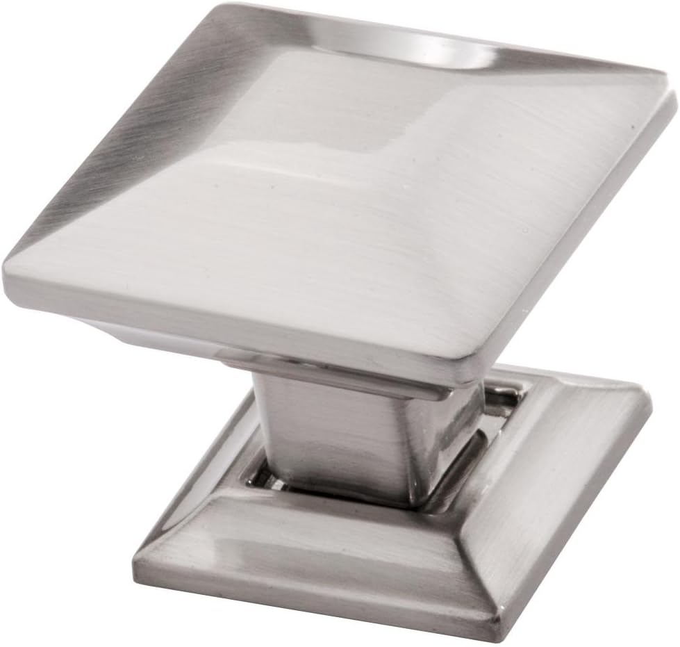 Southern Hills Brushed Nickel Cabinet Knobs - Kitchen Drawer Pulls - 1.25 Inch Square - Pack of 10 - Satin Nickel - SHKM006-SN-10