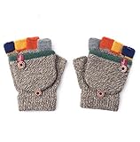 Turkoni Winter Warm Student Writing Gloves Baby Gloves Children Knitted Mittens, 3-6 years old (Khaki), Medium