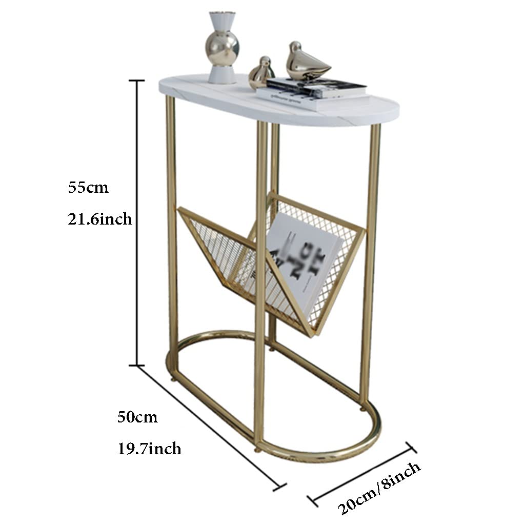 Wąski stolik do salonu z uchwytem na czasopisma, stolik nocny(Gray Gold,50cm)