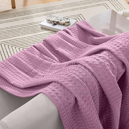 Image of Elegant Comfort Premium 100% Cotton Waffle Blanket - Lightweight Breathable Waffle Weave Bed Blanket - Soft and Warm All Season Blanket for Couch, Sofa and Bed, King Size 90x108 Inches, Lavender