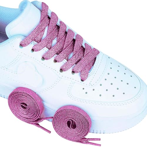Olukssck 2 Pairs Flat Glitter Shiny Metallic Shoe Laces, Colorful Sequin Shoelaces2
