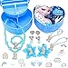 LLMZ Disney Frozen Joyas de niña 11pcs Reina congelada Conjunto joyas Aisha(1pcs collar+1pcs Pulsera+2pcs arete+2pcs anillo+2pcsBanda elástica+2pcsHorquilla+1pcs Caja de amor plegable)