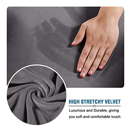 H.versailtex Real Velvet Plush 1 Piece Form Fit Stretch Rectangle Folding Storage Covers Ottoman Slipcovers Removable Footstool Protect Footrest Covers Elastic Bottom, Machine Washable(Large, Grey) #TOP5