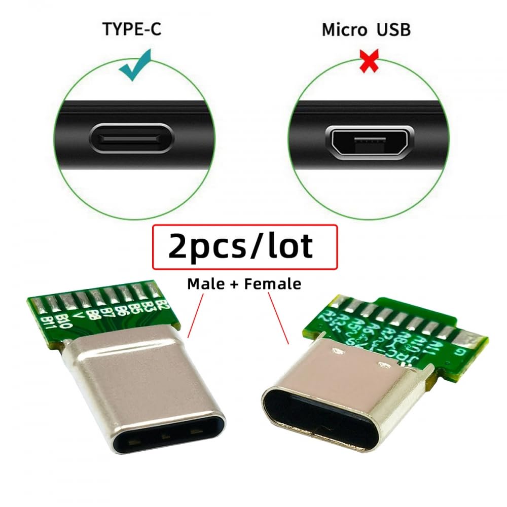 CY Connector 2pcs/lot OEM DIY USB-C USB 3.1 Type-C Male & Female Plug Socket Connector Solder Type with PCB - Image 2