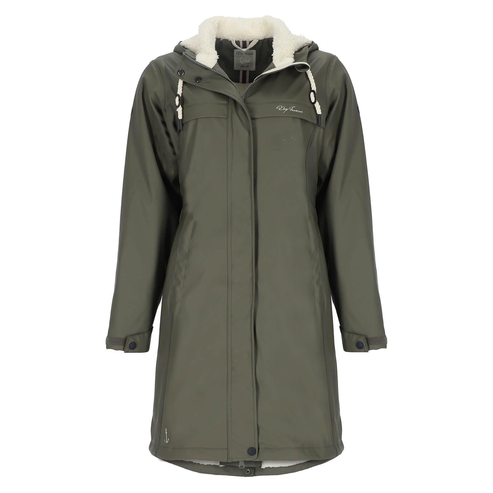 Dry Fashion Damen Regenmantel Oslo mit Teddy-Fleece-Futter - Langer PU-Mantel wind- und wasserdicht