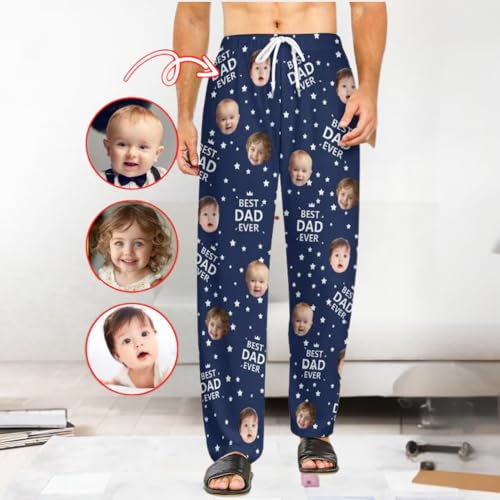 Best Dad Ever Pajama Pants with Faces, Personalized Pajamas Pants with Photo for Men Women, Mens Lounge Sleep Bottoms Funny Pj Pants, Christmas Gifts for Dad Mom, Custom Face Pajamas4