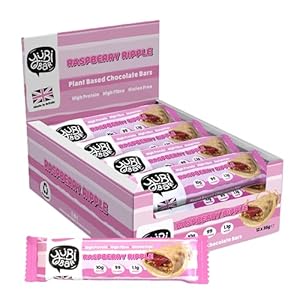 Yubi Raspberry Ripple – 12 Pack – Protein Bars – 99 Calories, High Protein, High Fibre, Low Sugar, Gluten Free and Dairy Free – Healthy Snacks/Nutrition Bar – Chocolate Bars – 420g