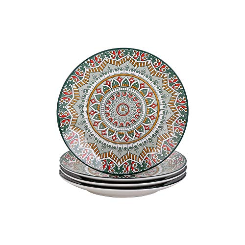 vancasso - Set di 4 piatti da dessert in ceramica bohémien con mandala - 21,2 x 21,2 x 2,5 cm - verde