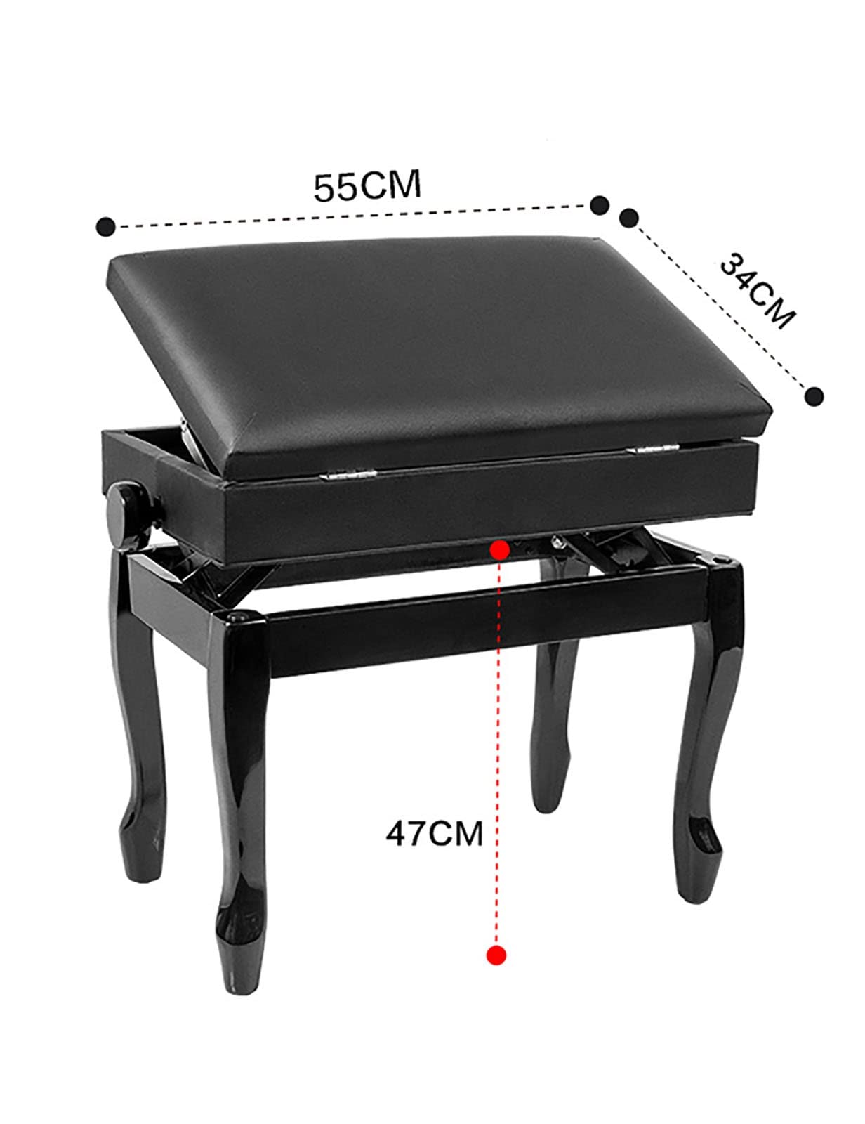 Höhenverstellbarer Klavierhocker mit großem Sitz für Kinder und Erwachsene, Deluxe-Solo-Künstler-Keyboard-Bank in schwarzer Farbe, geeignet für Schminktisch oder Klavierübungen