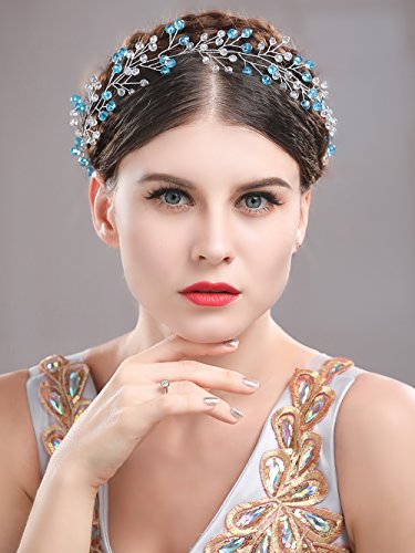 Yean Wedding Hair Vine Headband Blue Baroque Bohemia Style Hair Band Boho Flower Bridal Hair Accessories for Bride and Bridesmaid