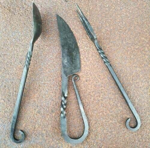 Generic Twisted Forged Cutlery Set Viking Cutlery Knife, Spoon & Fork Set of 3 pc, Black